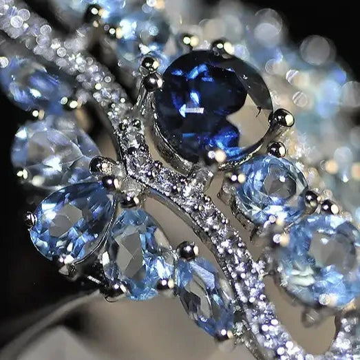 Round Engagement Ring 925 Silver Topaz