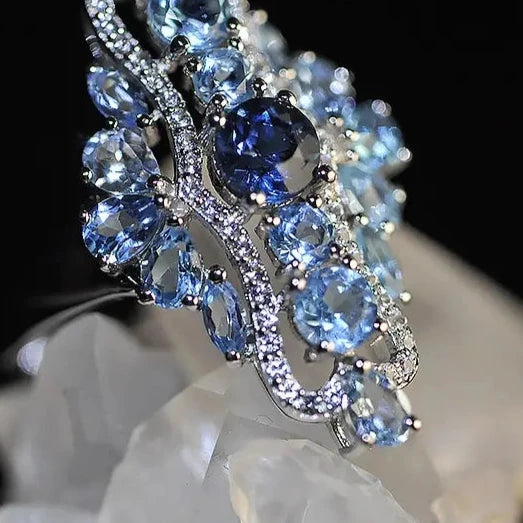 Round Engagement Ring 925 Silver Topaz