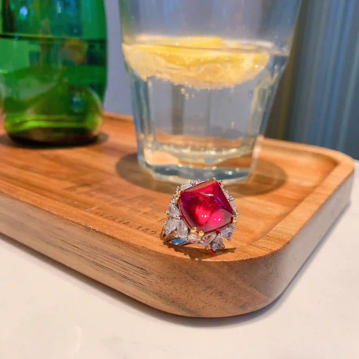 Sugar Tower Engagement Ring 14*14 925 Silver Ruby