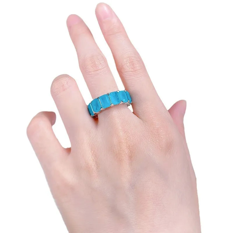 Paraiba Blue Engagement Ring 5*7 925 Silver Emerald