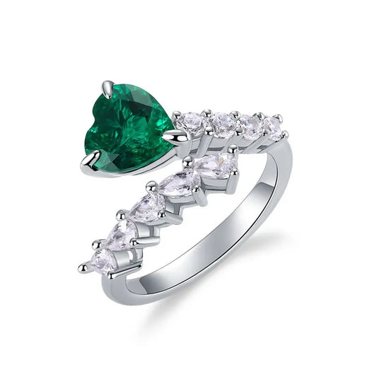 Heart Engagement Ring 8*8 925 Silver Emerald Ruby High Carbon Diamond