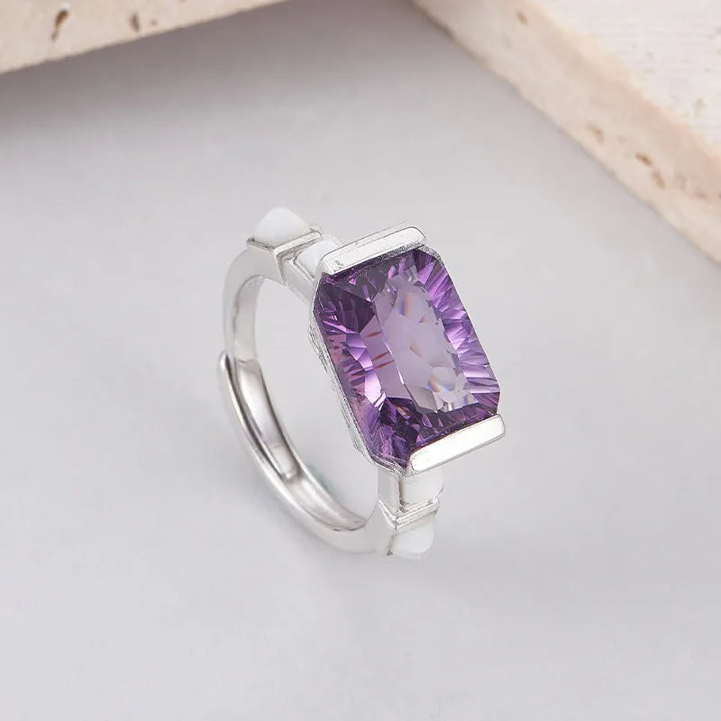 Radiant Engagement Ring 925 Silver Amethyst Citrine Open Ring