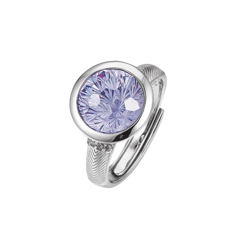 Round Engagement Ring 925 Silver High Carbon Diamond Open Ring