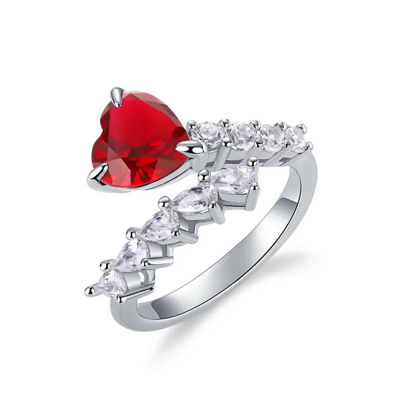 Heart Engagement Ring 8*8 925 Silver Emerald Ruby High Carbon Diamond