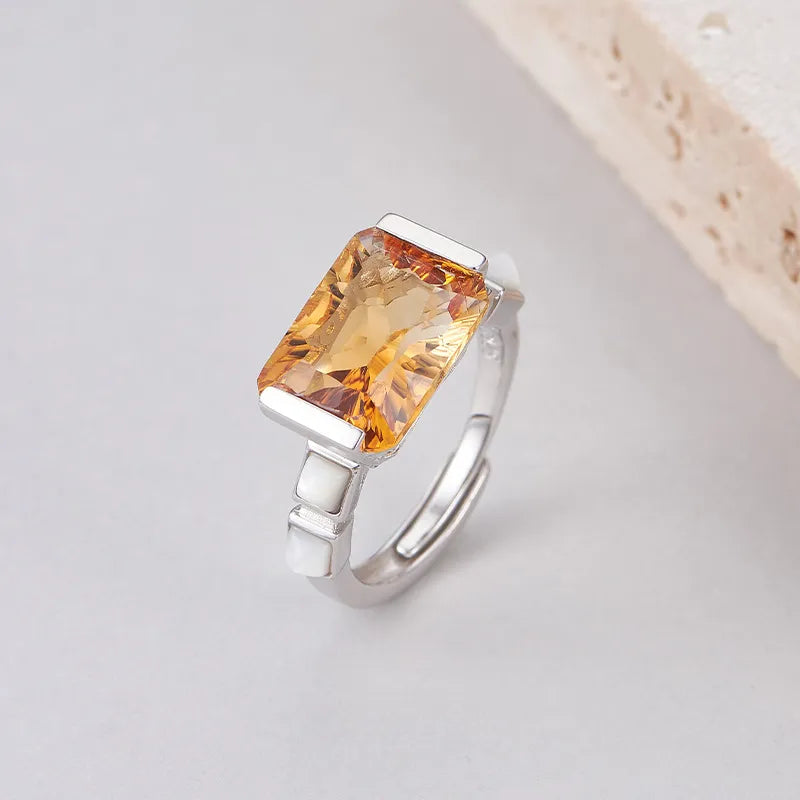 Radiant Engagement Ring 925 Silver Amethyst Citrine Open Ring