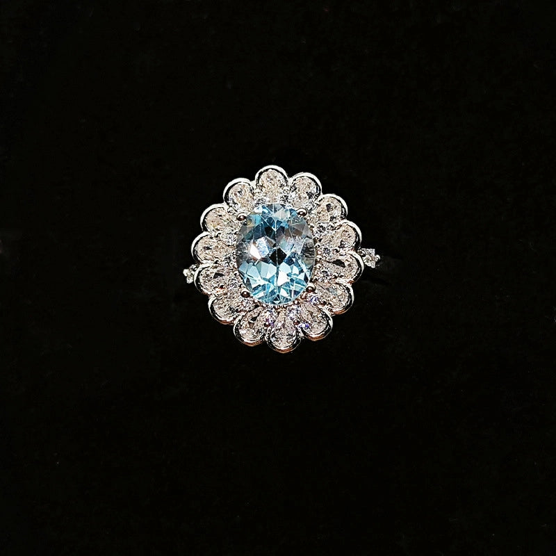 Oval Engagement Ring 6*8 925 Silver Natural Topaz