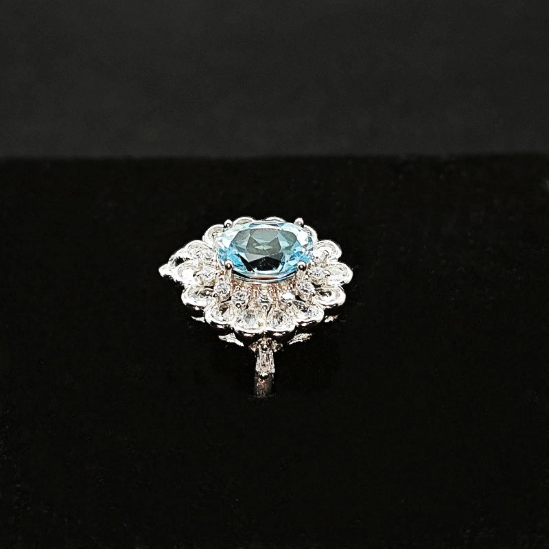 Oval Engagement Ring 6*8 925 Silver Natural Topaz