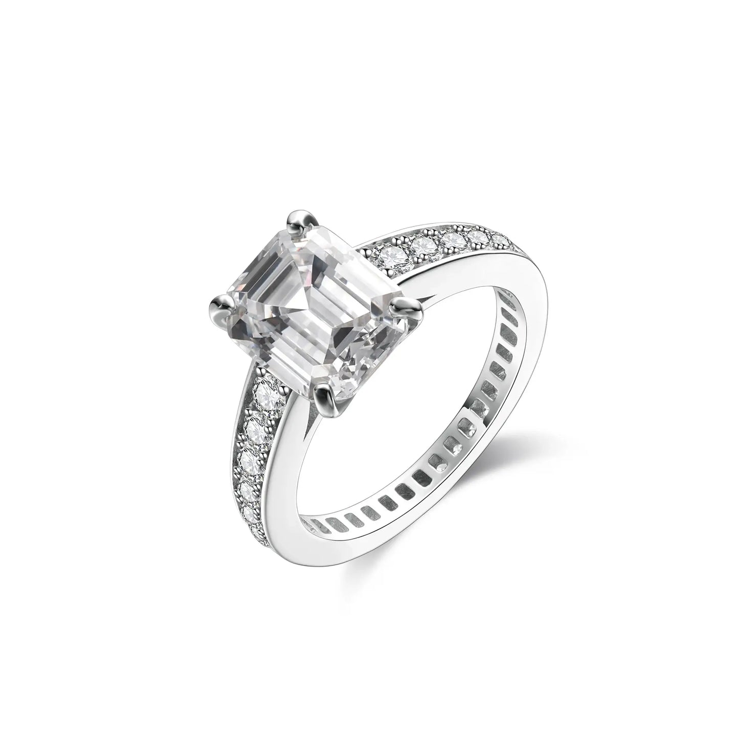 Emerald Engagement Ring 925 Silver High Carbon Diamond