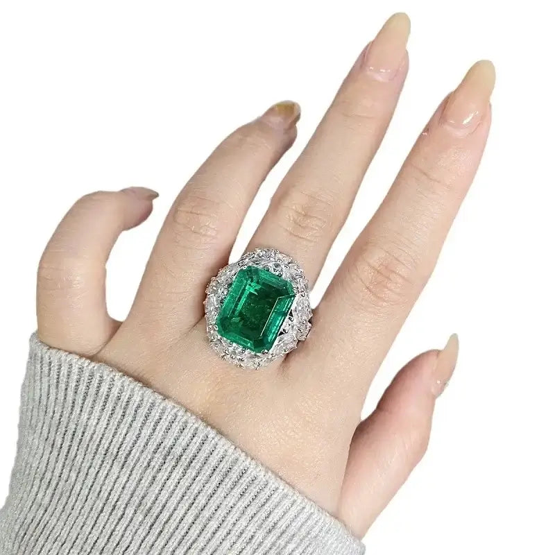 Emerald Engagement Ring 925 Silver