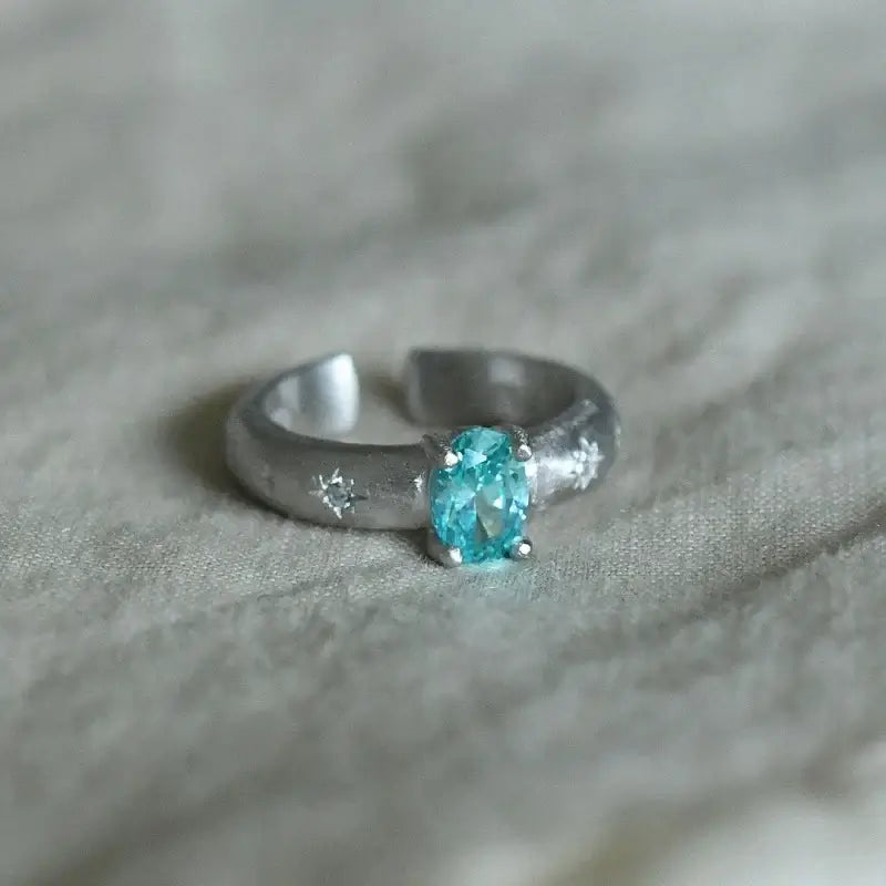 Oval Engagement Ring 925 Silver Paraiba Paparacha Open Ring
