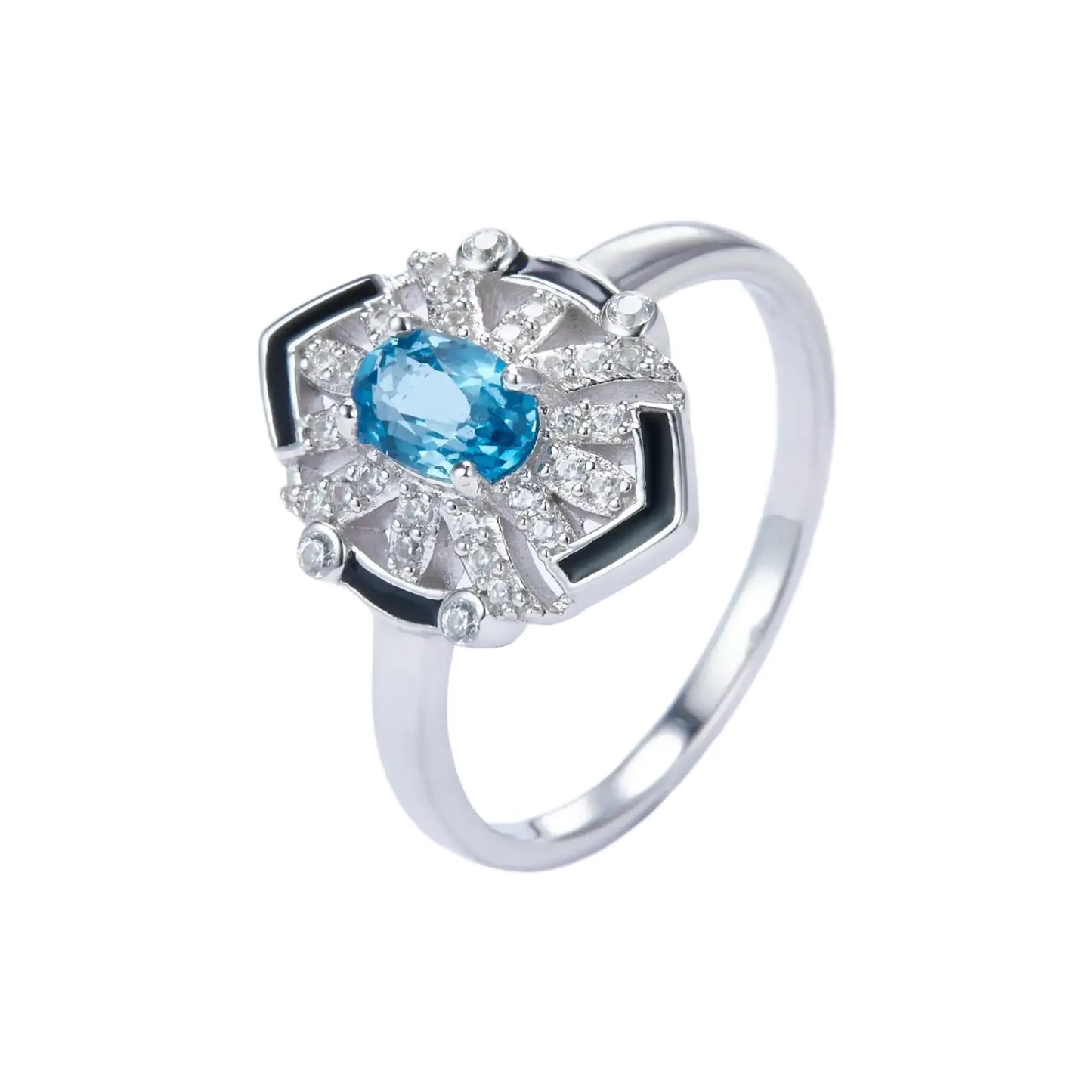 Oval Engagement Ring 925 Silver Topaz