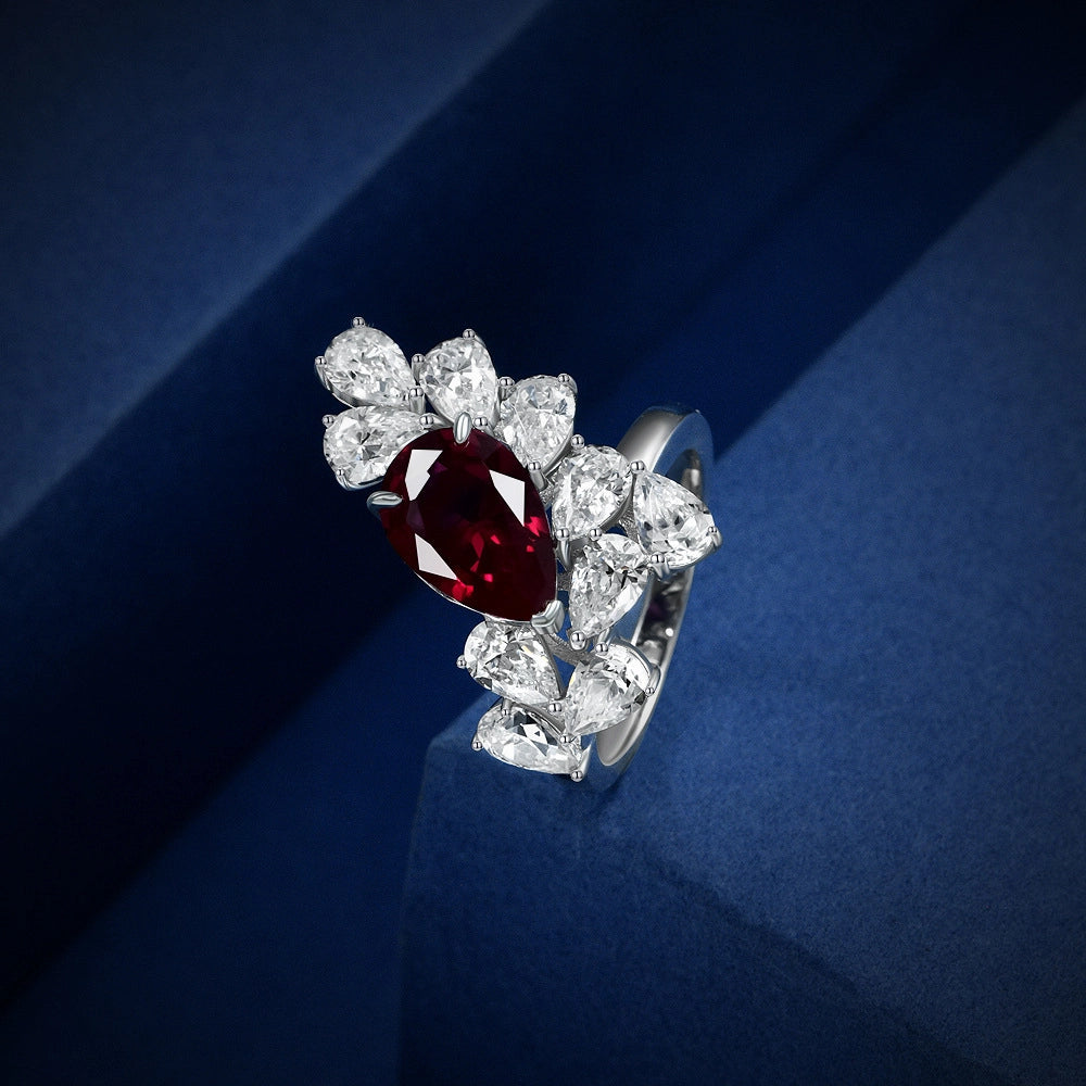 Pear Engagement Ring 8*12 925 Silver Ruby