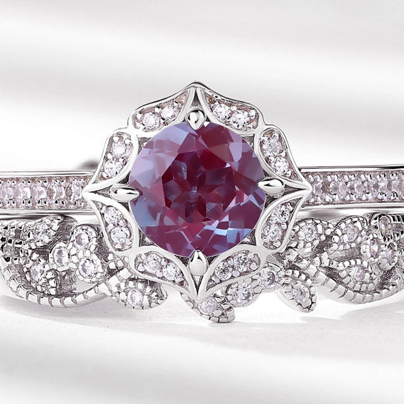 Round Engagement Ring 6*6 925 Silver Alexandrite