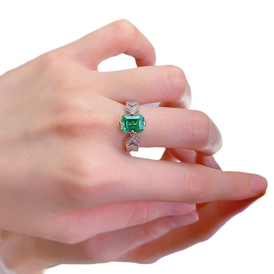 Emerald Engagement Ring 7*9 925 Silver Zircon