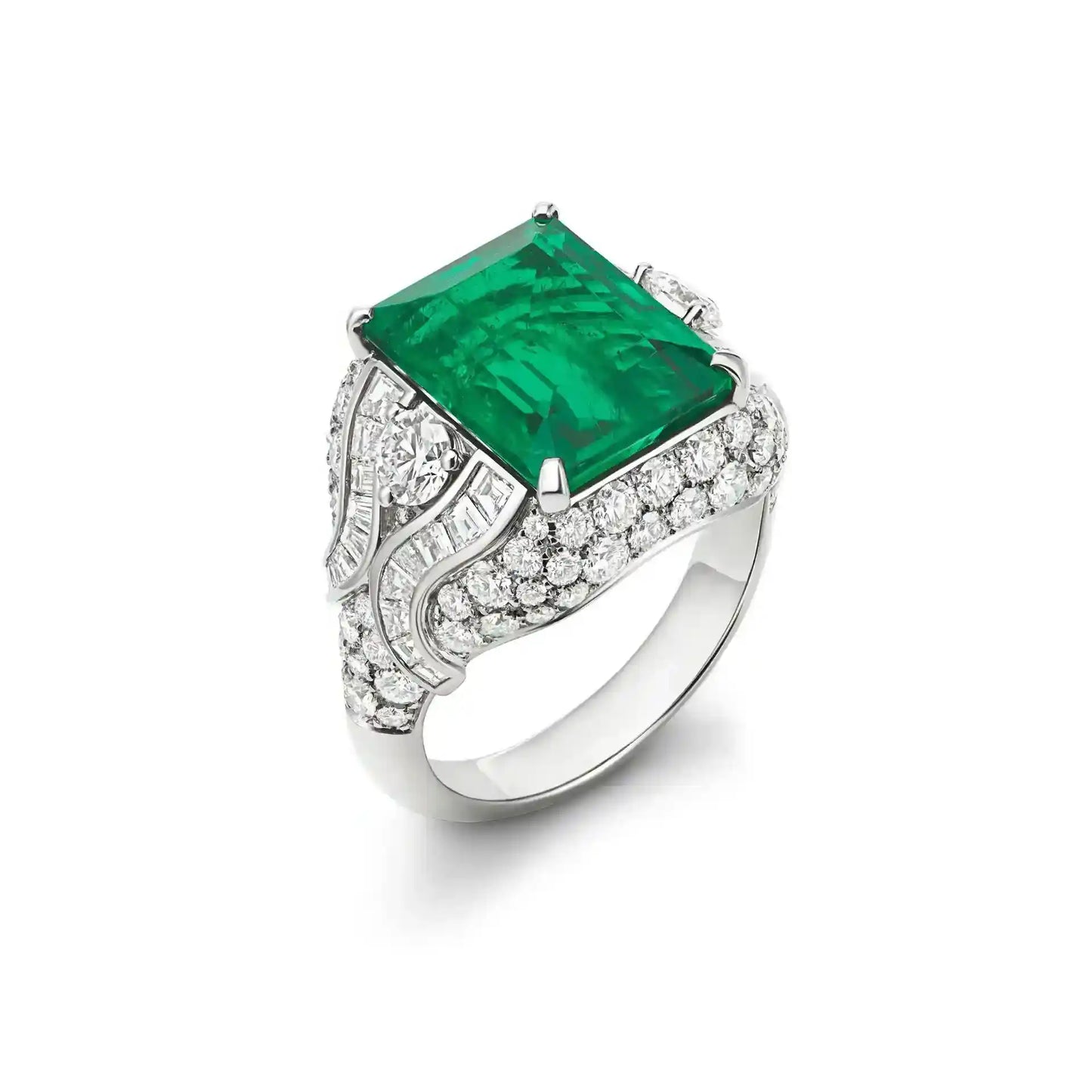 Emerald Engagement Ring 925 Silver High Carbon Diamond