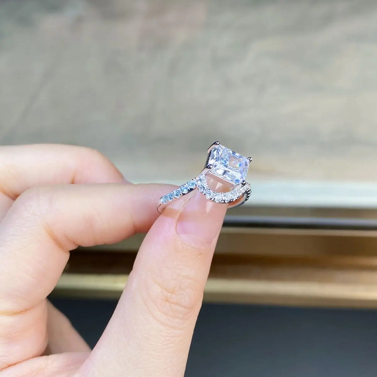 Radiant Engagement Ring 2ct 925 Silver High Carbon Diamond