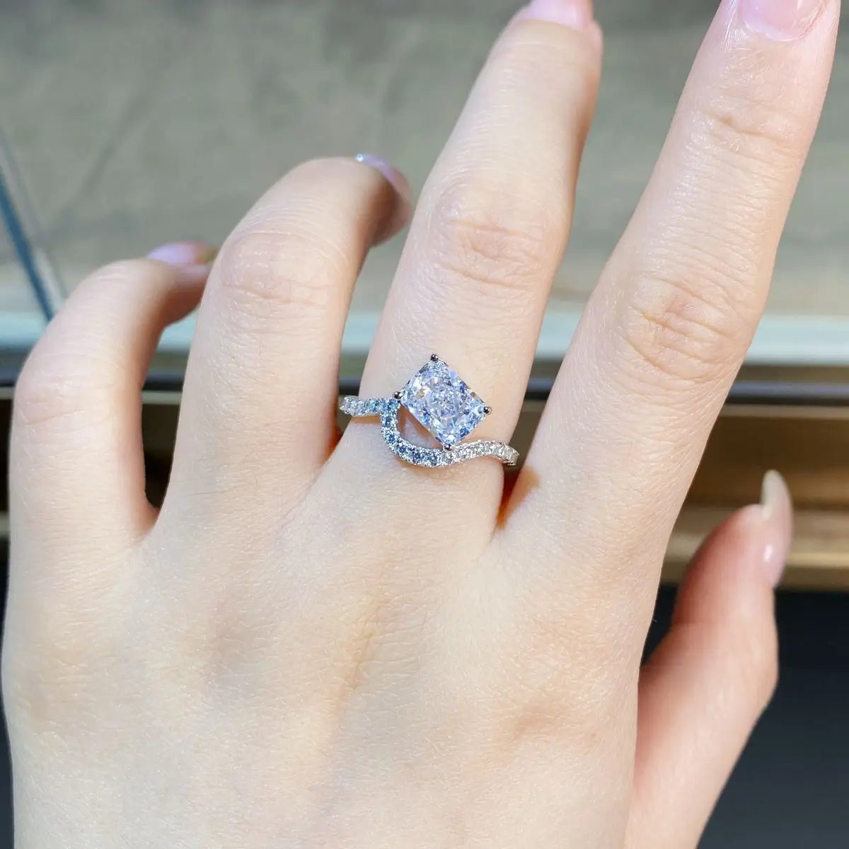 Radiant Engagement Ring 2ct 925 Silver High Carbon Diamond
