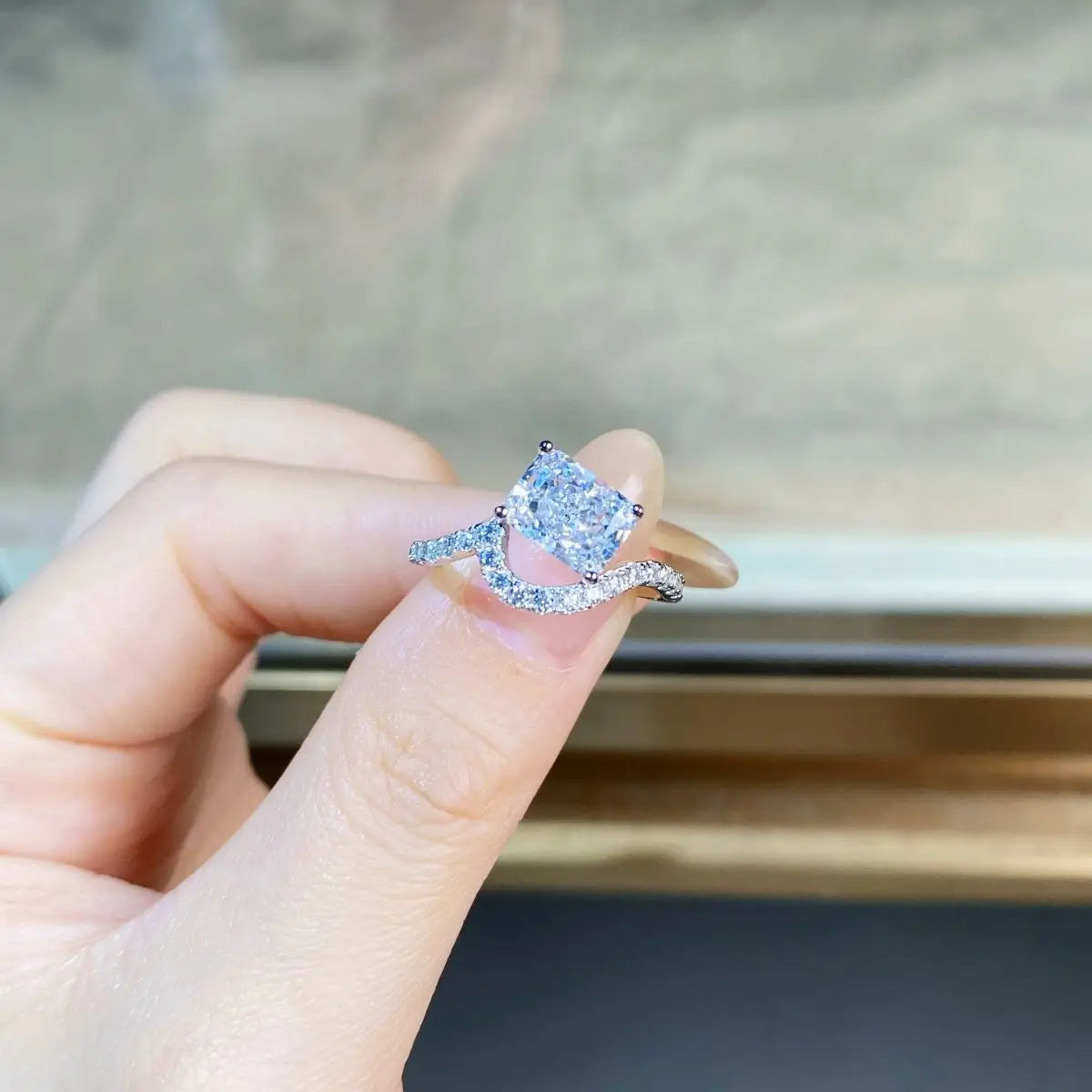 Radiant Engagement Ring 2ct 925 Silver High Carbon Diamond