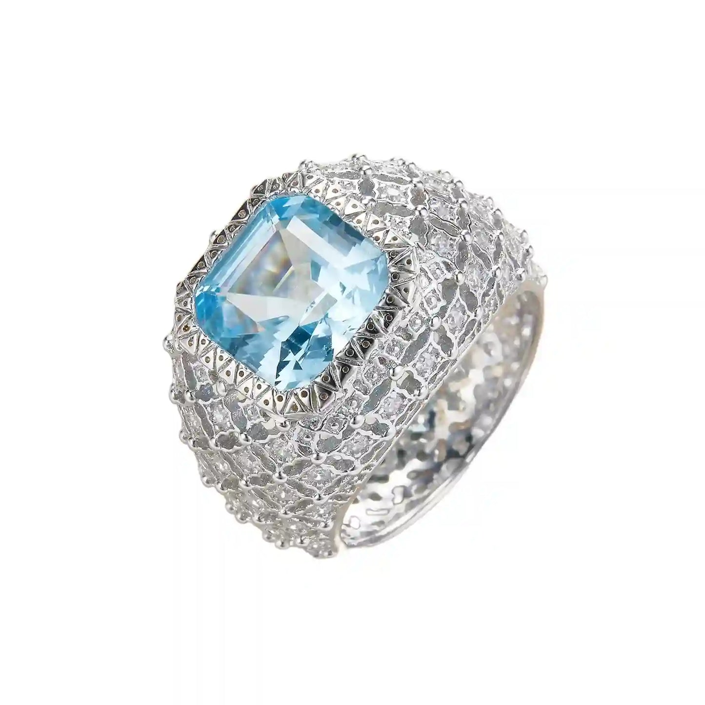 Asscher Engagement Ring 925 Silver Topaz