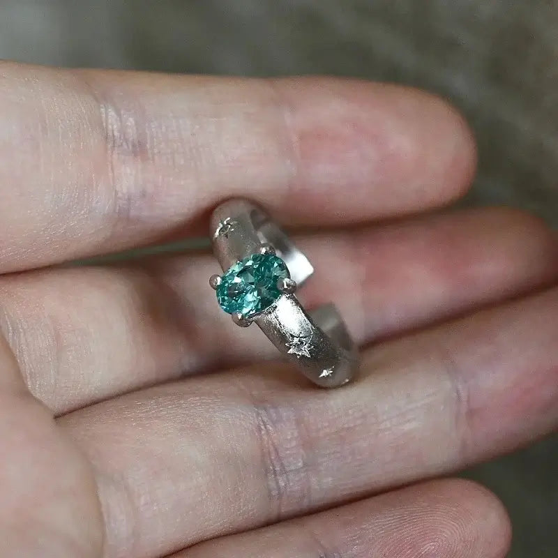 Oval Engagement Ring 925 Silver Paraiba Paparacha Open Ring