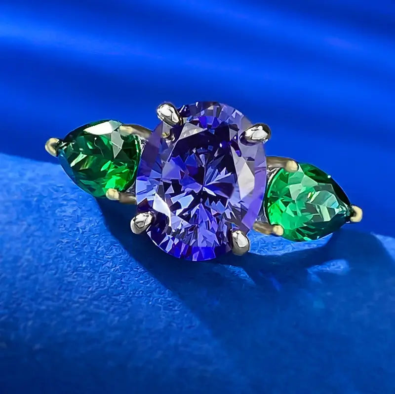 Oval Engagement Ring 8*10 925 Silver Tanzanite
