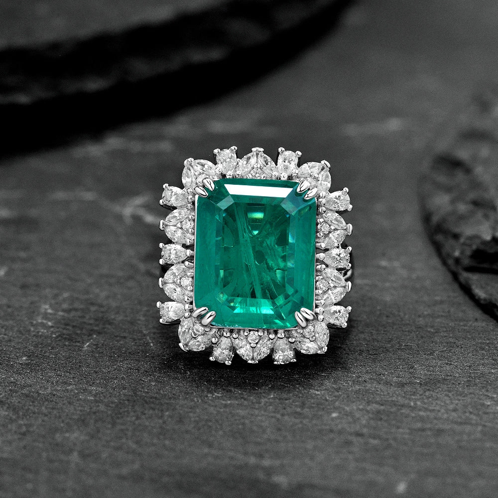 Emerald Engagement Ring 9ct 12*15 925 Silver High Carbon Diamond