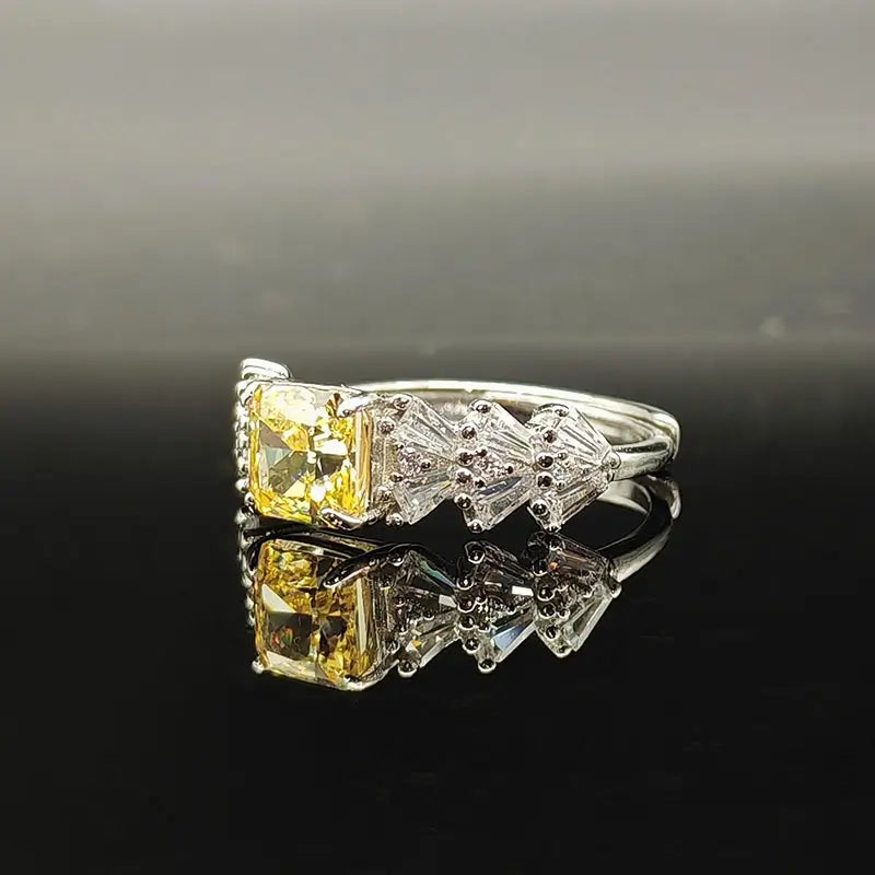 Radiant Engagement Ring 925 Silver High Carbon Diamond Open Ring