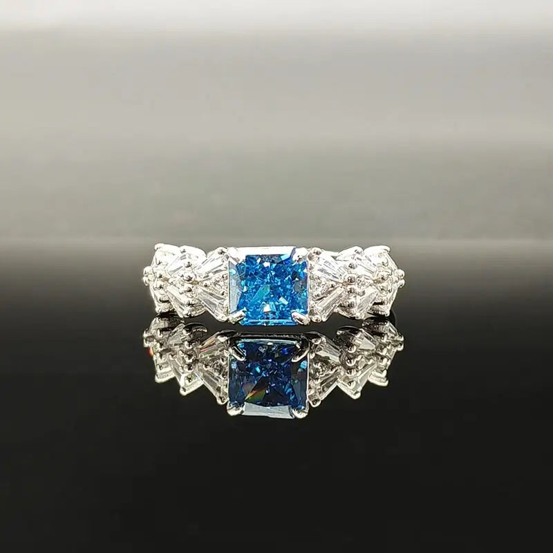 Radiant Engagement Ring 925 Silver High Carbon Diamond Open Ring