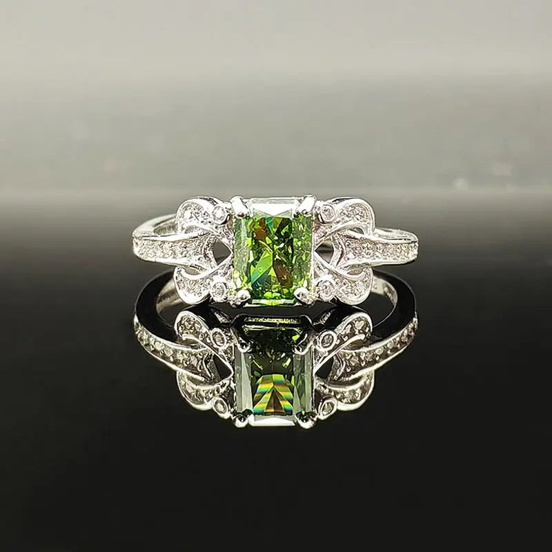 Emerald Engagement Ring 5*7 925 Silver High Carbon Diamond Open Ring
