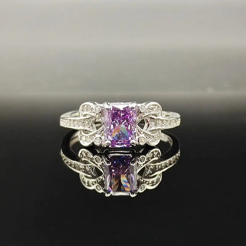 Emerald Engagement Ring 5*7 925 Silver High Carbon Diamond Open Ring