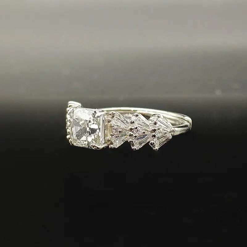Radiant Engagement Ring 925 Silver High Carbon Diamond Open Ring