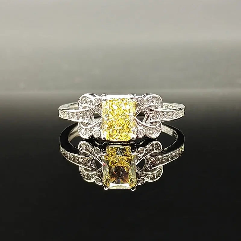 Emerald Engagement Ring 5*7 925 Silver High Carbon Diamond Open Ring