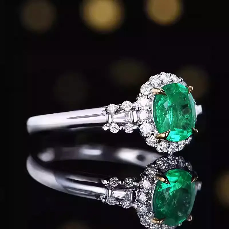 Oval 18K Gold 1.14ct Colombia Natural Emerald Ring for Engagement