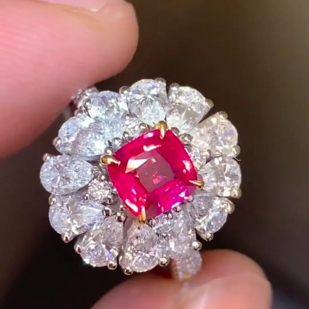 Cushion 1ct Unheated Pigeon Blood Ruby GRS Certified Ring