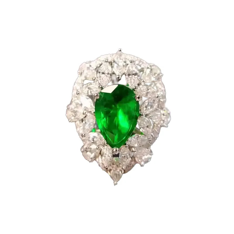 Pear Engagement Ring 18K Gold 1.47ct Panjshir Emerald Wharton Green