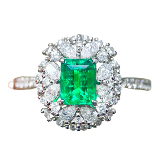Emerald Cut 18K Gold 0.69ct Natural Warton Emerald Ring