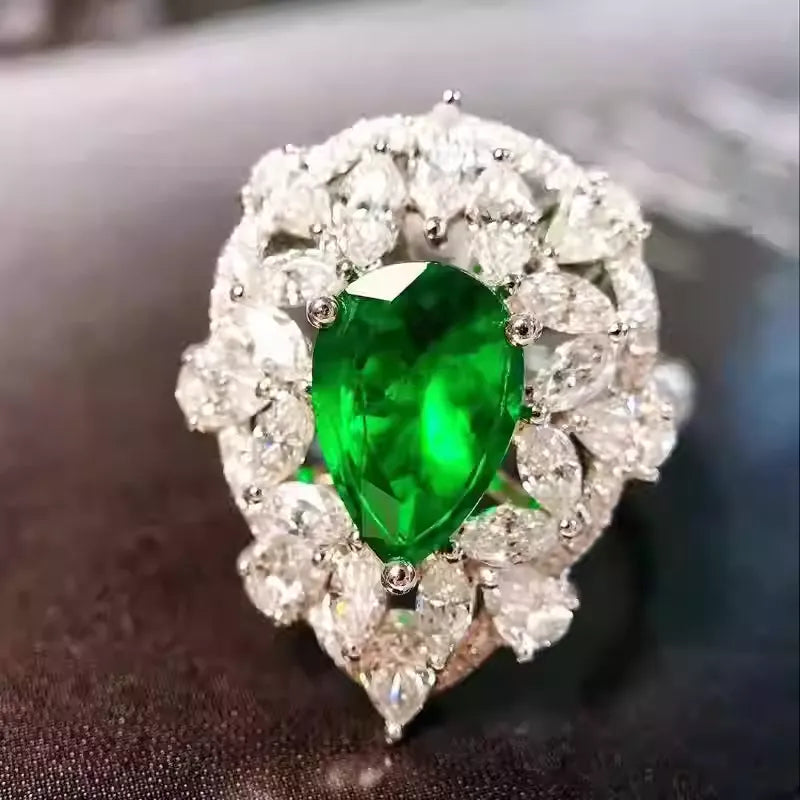 Pear Engagement Ring 18K Gold 1.47ct Panjshir Emerald Wharton Green