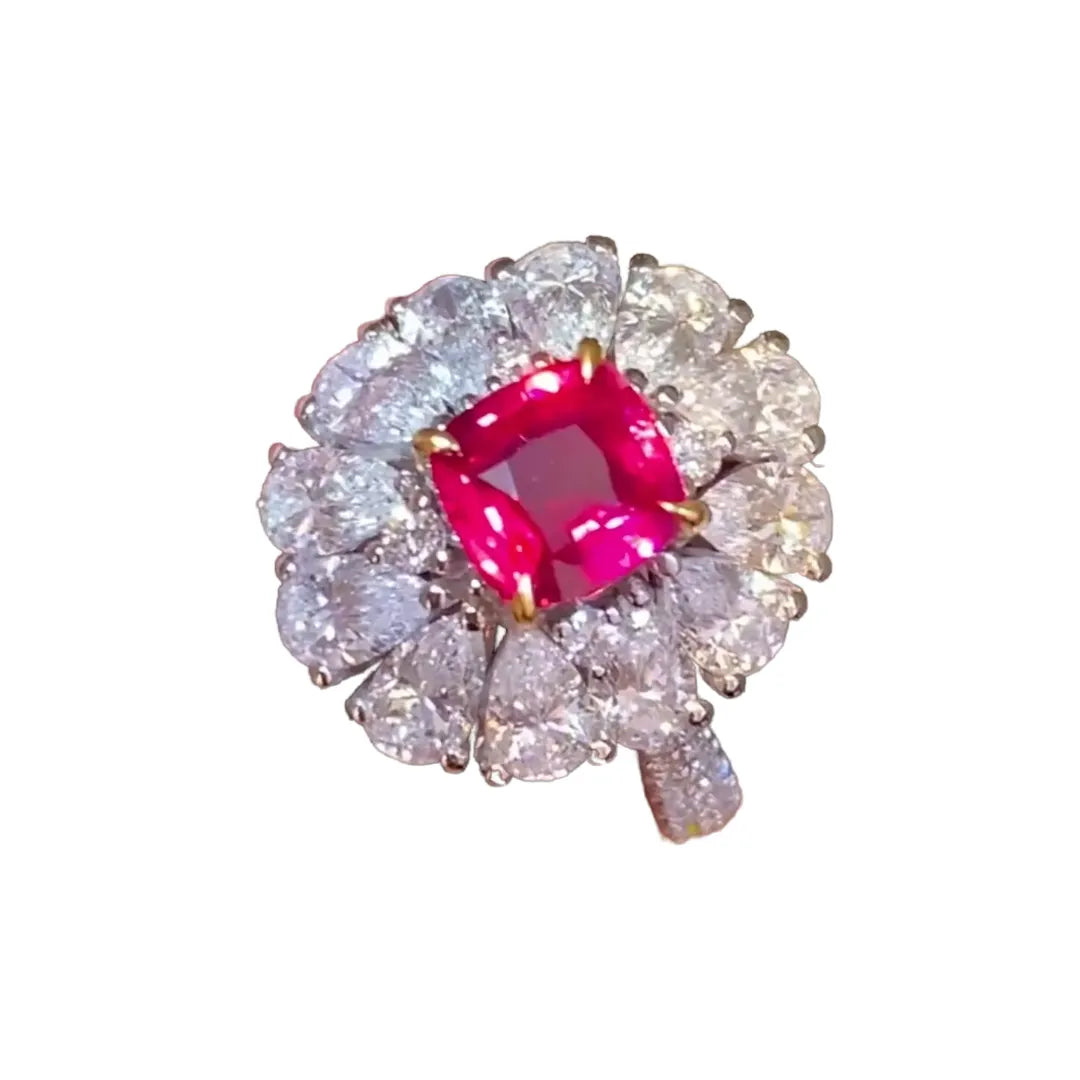 Cushion 1ct Unheated Pigeon Blood Ruby GRS Certified Ring