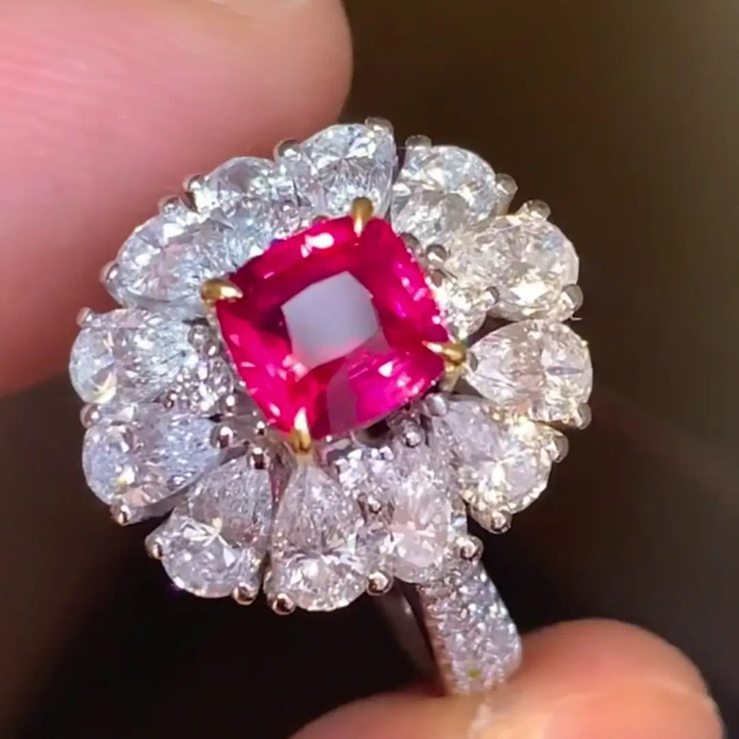 Cushion 1ct Unheated Pigeon Blood Ruby GRS Certified Ring