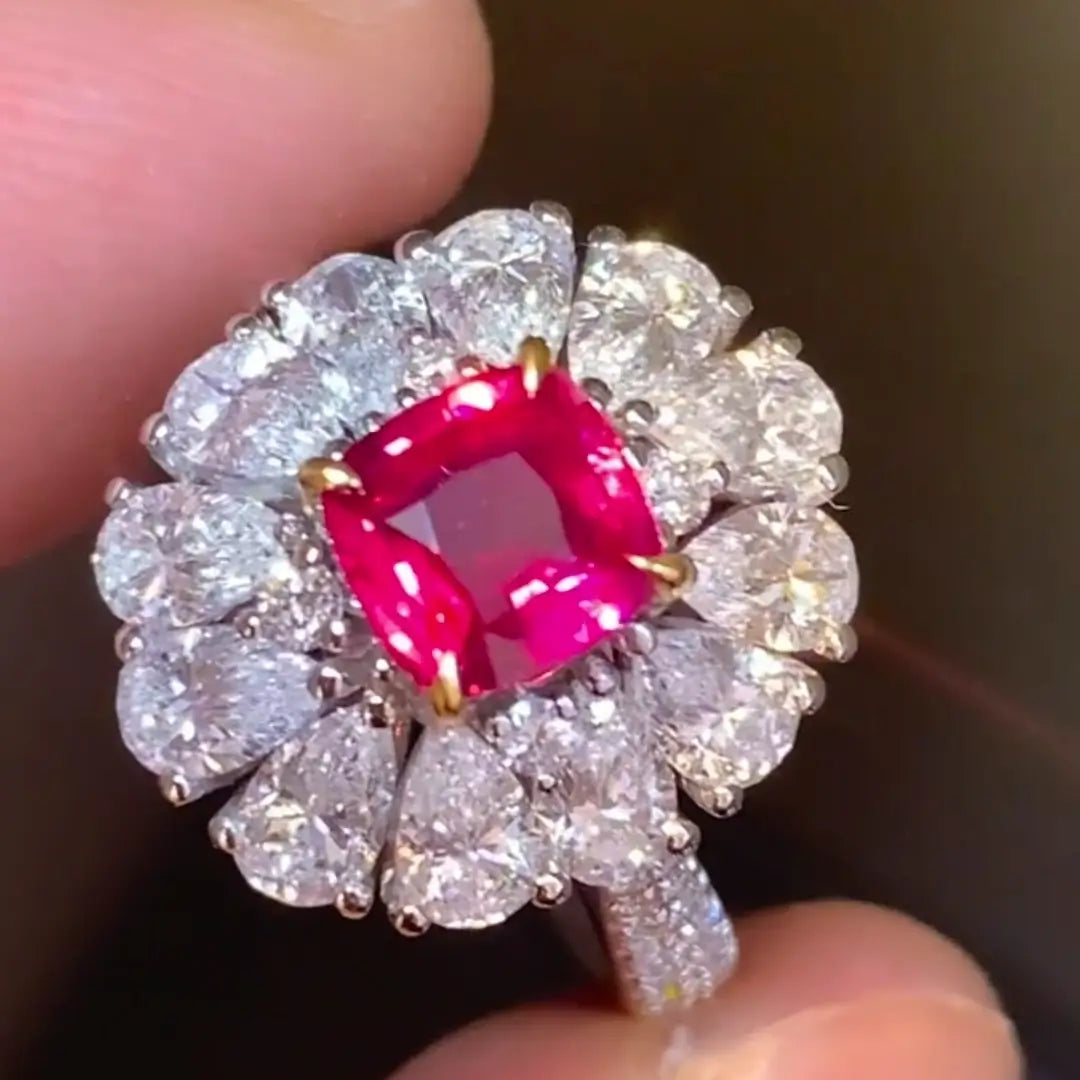 Cushion 1ct Unheated Pigeon Blood Ruby GRS Certified Ring