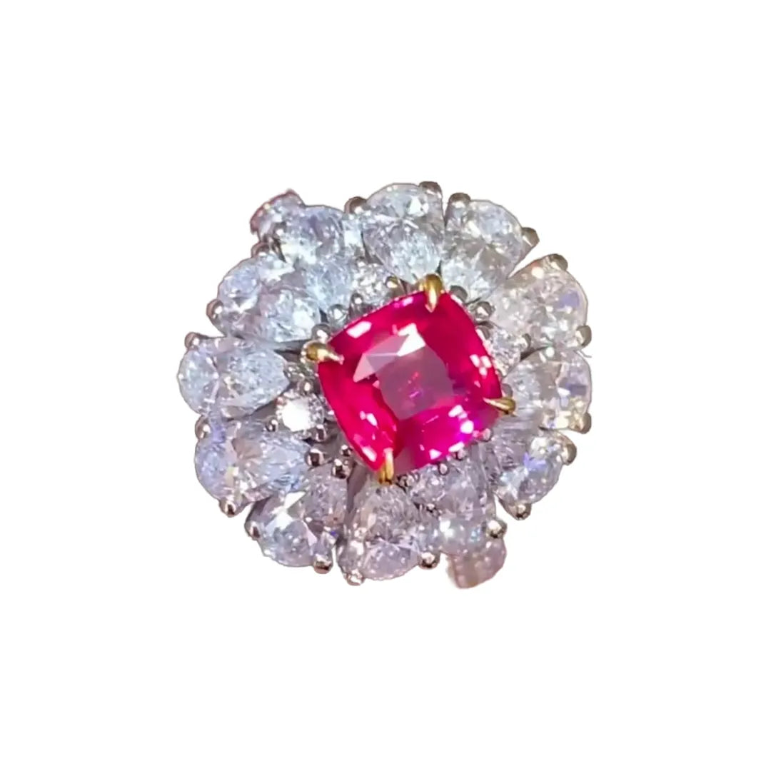Cushion 1ct Unheated Pigeon Blood Ruby GRS Certified Ring