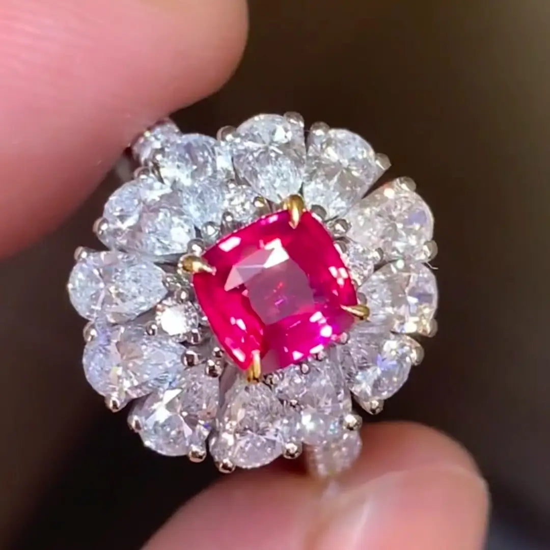 Cushion 1ct Unheated Pigeon Blood Ruby GRS Certified Ring