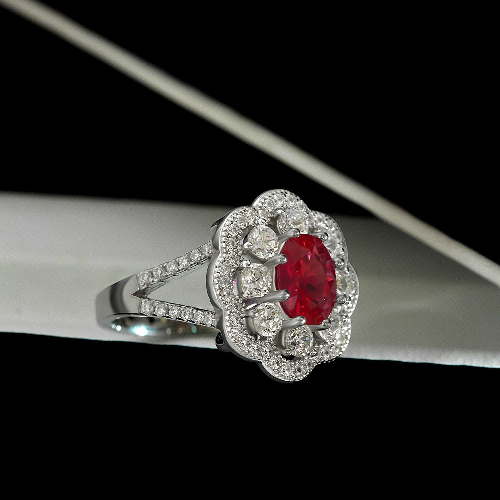 Oval Engagement Ring 1ct 6*8 925 Silver Ruby