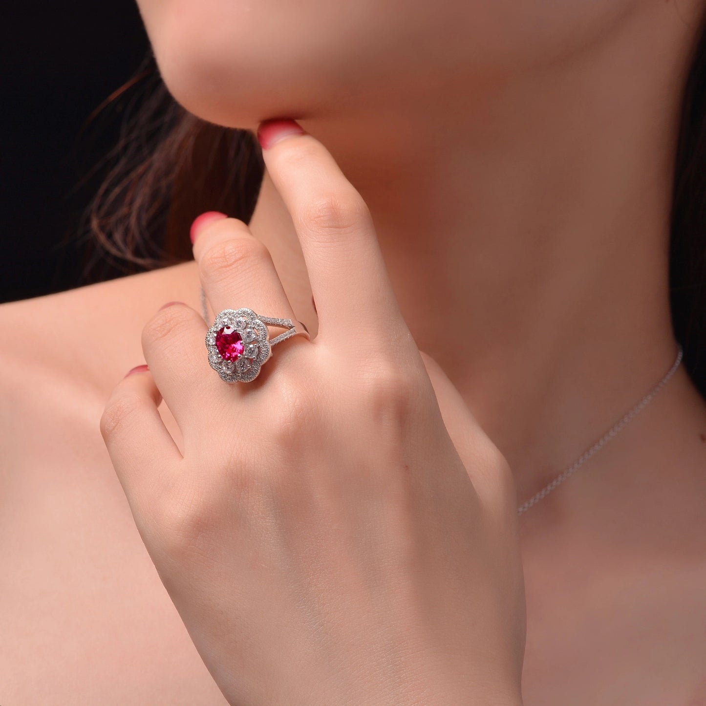 Oval Engagement Ring 1ct 6*8 925 Silver Ruby