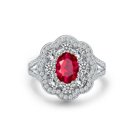 Oval Engagement Ring 1ct 6*8 925 Silver Ruby