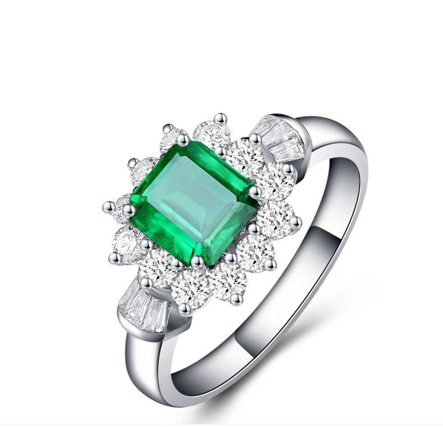 Emerald Engagement Ring 2ct 7*7 925 Silver Zircon