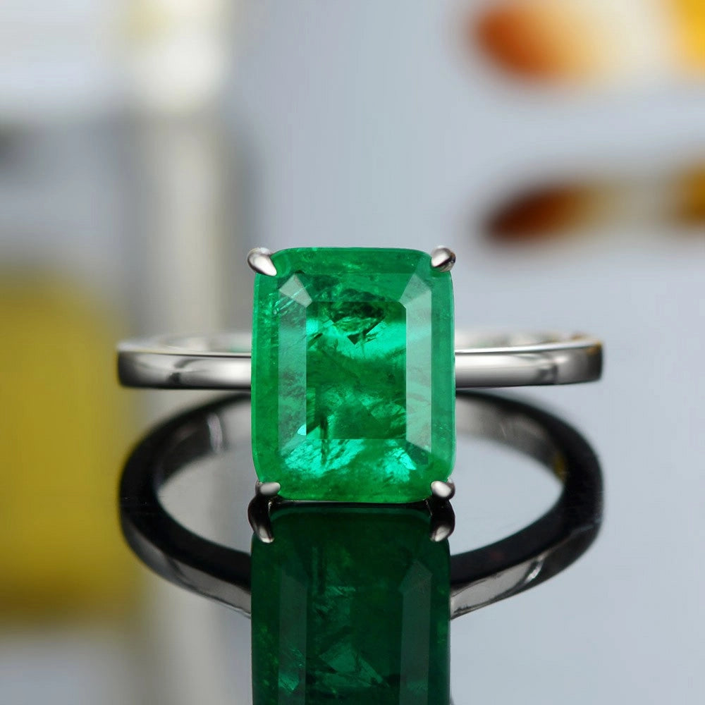 Emerald Engagement Ring 4ct 925 Silver Synthetic Emerald