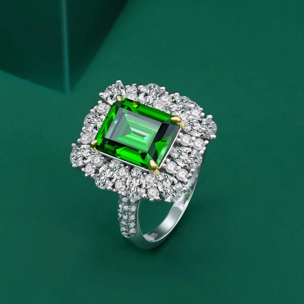 Emerald Engagement Ring 4ct 9*11 925 Silver High Carbon Diamond