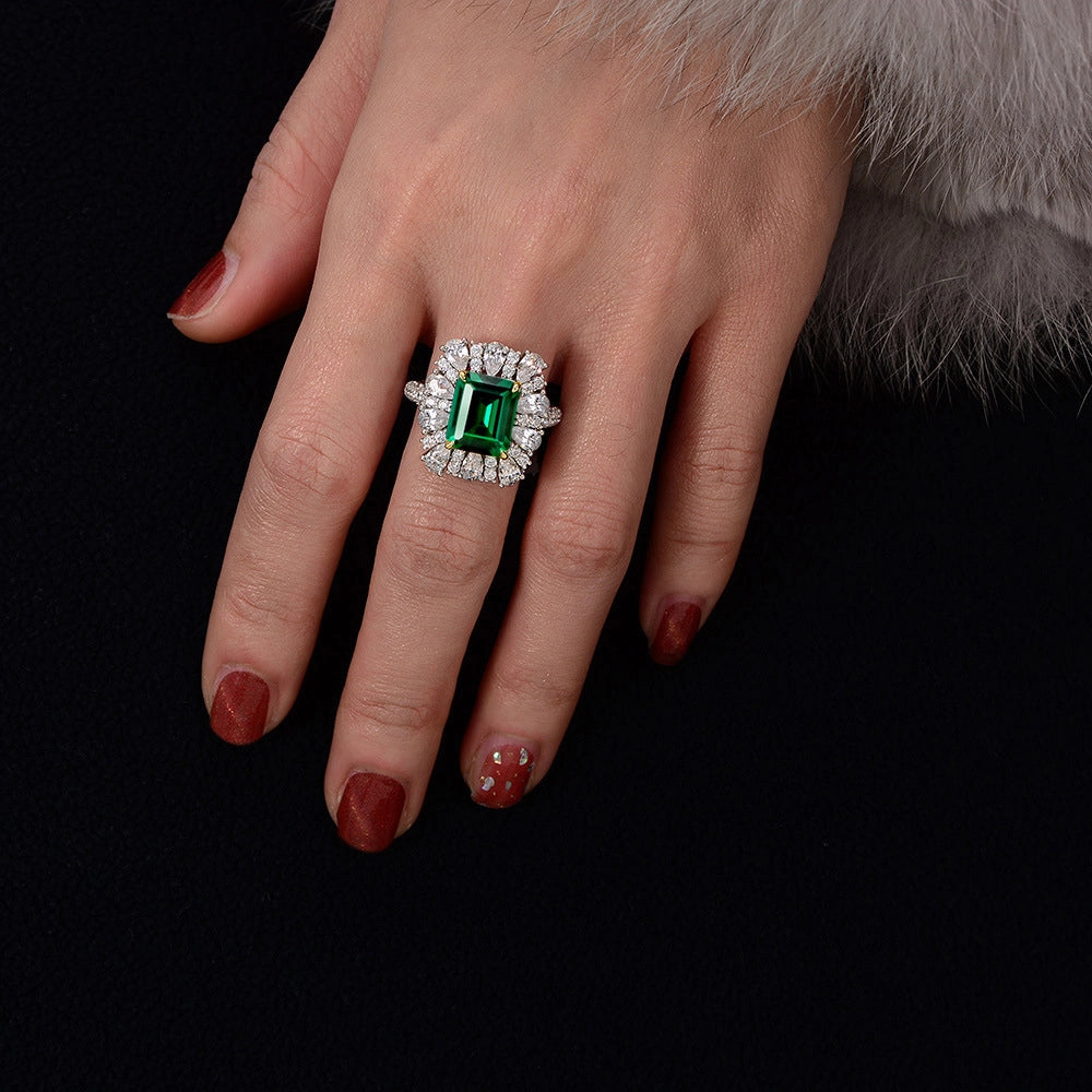 Emerald Engagement Ring 4ct 9*11 925 Silver High Carbon Diamond