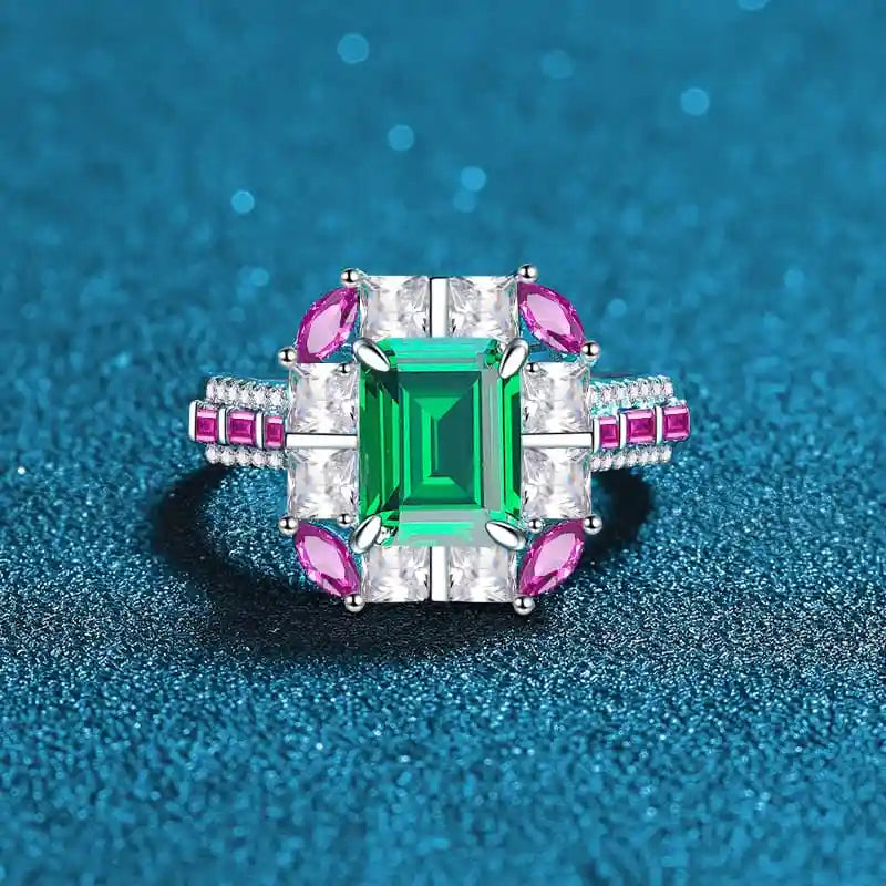 Emerald Engagement Ring 4ct 7*9 925 Silver Zircon